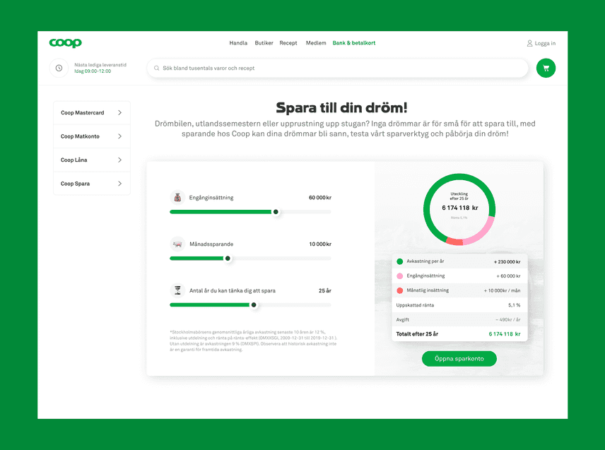 Another screenshot of a concept of the Coop save calculator