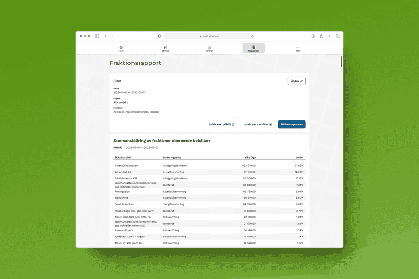 Fraction report screenshot